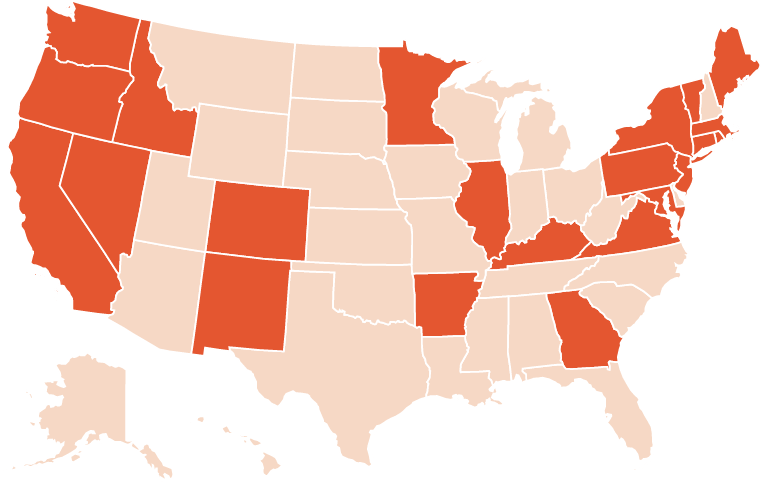 U.S. map highlighting the states with state-based marketplaces